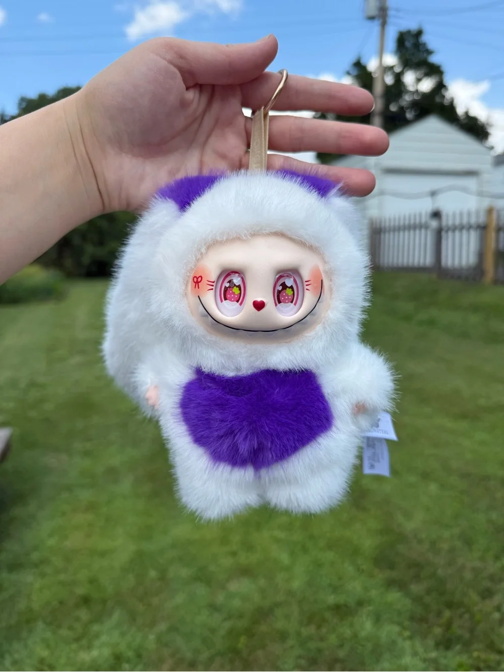 Purple & White Plush Bunny Small Pet Toy - Soft Fuzzy Bag Charm Not Pop Mart